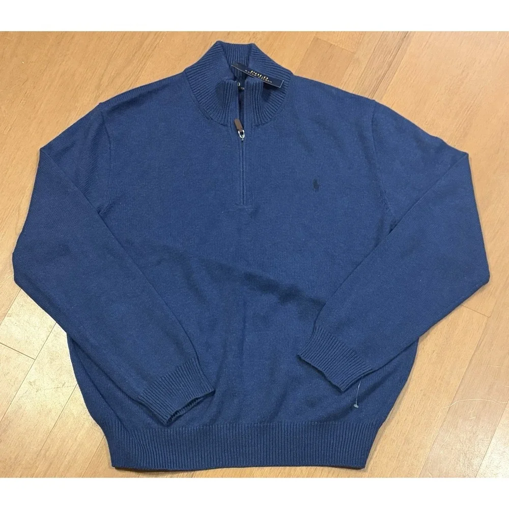 New Polo Ralph Lauren 1/4 Zip Mens XXL Blue Quarter Zip Sweater Pullover NWT
